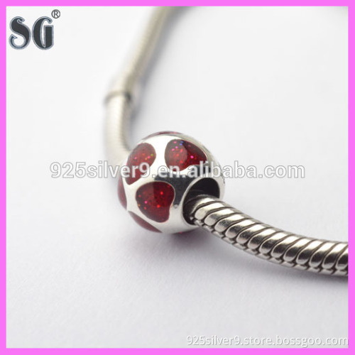Great Customized Loving Heart For You Red Enamel Silver Beads For European Bracelets &Charms & Pendants